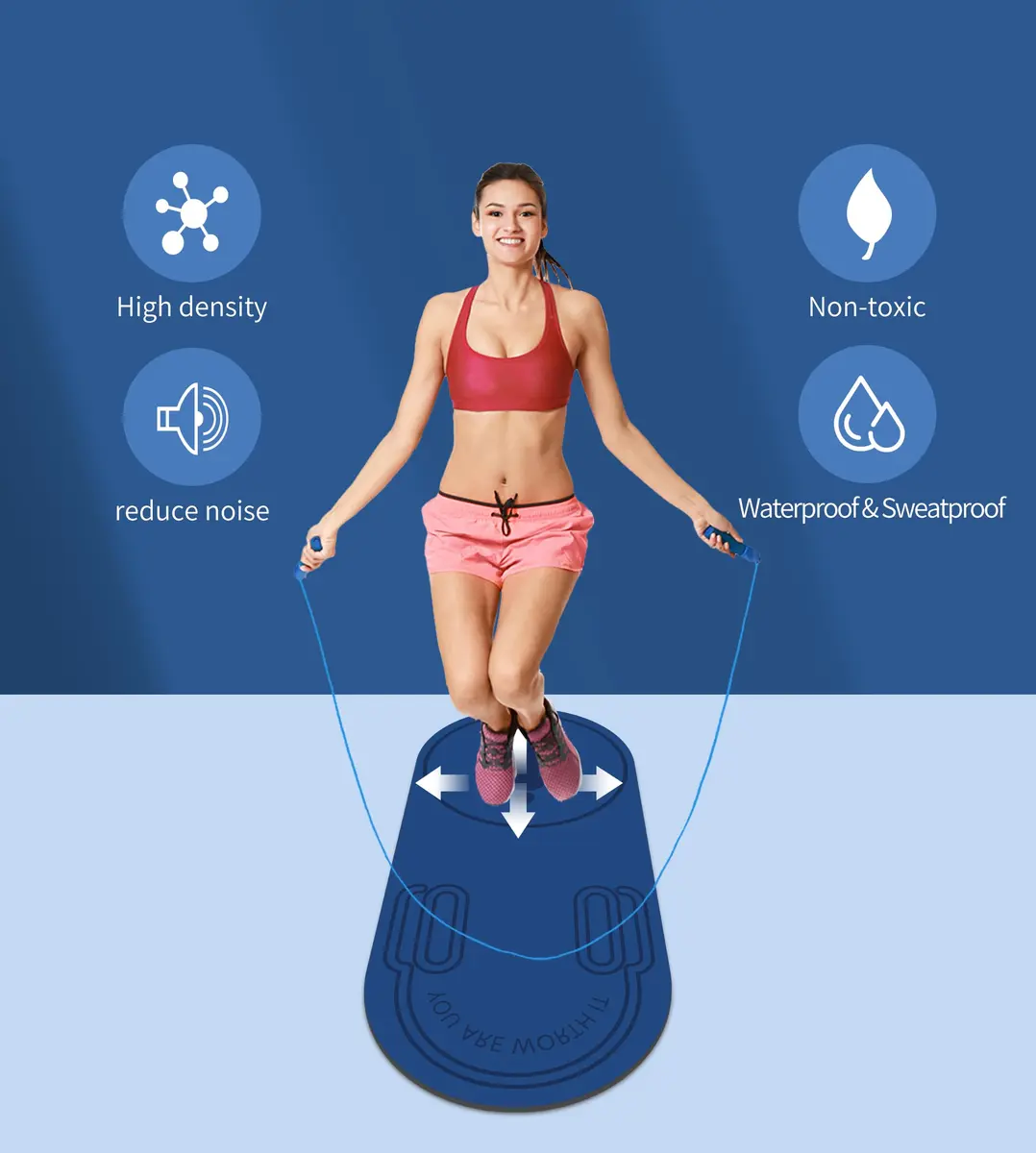 Knsbk Non-Slip Jump Rope Mat 139.7cm x 60.96cm (55" x 24") | Shock-Absorbing & Floor-Protecting Exercise Mat - view 4
