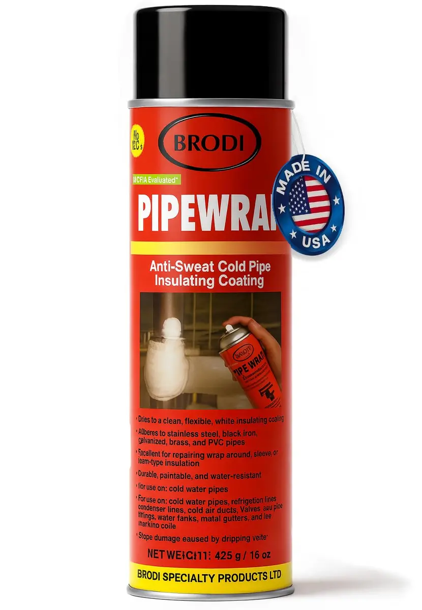 Brodi PipeWrap Spray Foam Insulation for Hard-to-Reach Areas, Fittings & Valves, Anti-Sweat Pipe Coating Spray, Stops Condensation Buildup & Prevents Dripping (15 Fl Oz / 444ml) - main product image