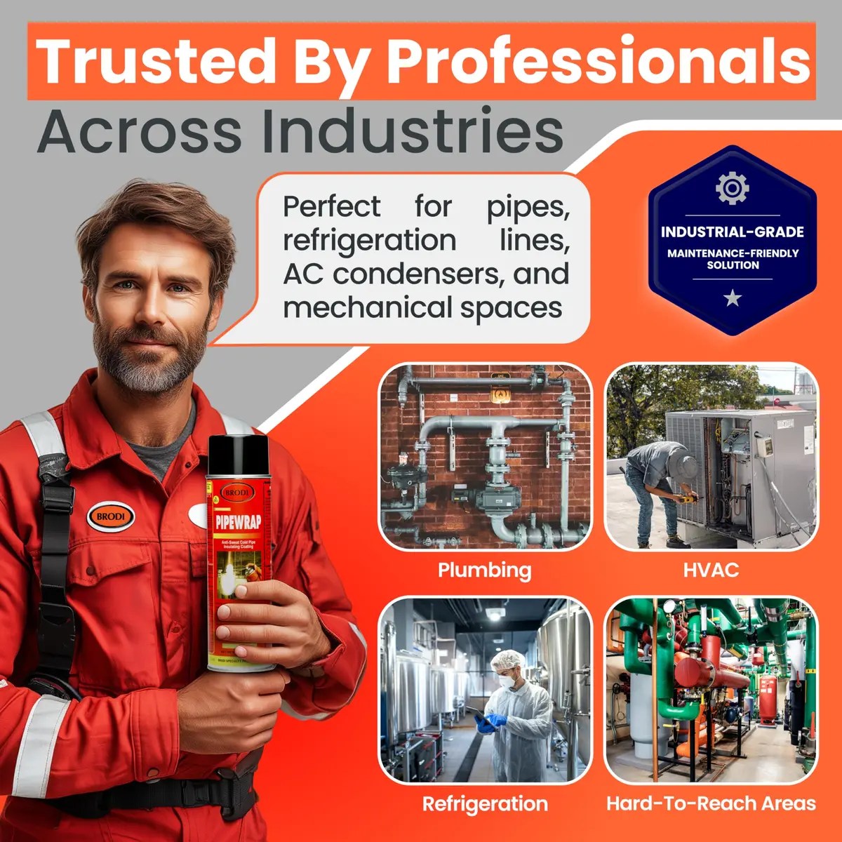 Brodi PipeWrap Spray Foam Insulation for Hard-to-Reach Areas, Fittings & Valves, Anti-Sweat Pipe Coating Spray, Stops Condensation Buildup & Prevents Dripping (15 Fl Oz / 444ml) - view 4