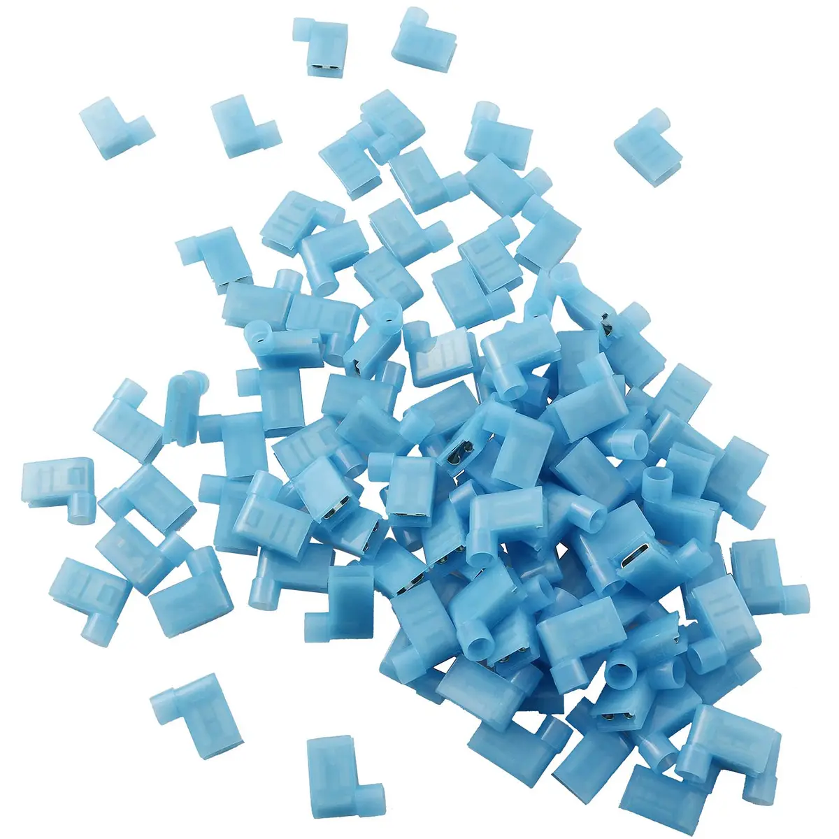 Longdex Blue Flag Spade Connector 100PCS 16-14AWG (1.5-2.5 sq mm) | Right Angle L-Shape Crimp Terminal - main product image