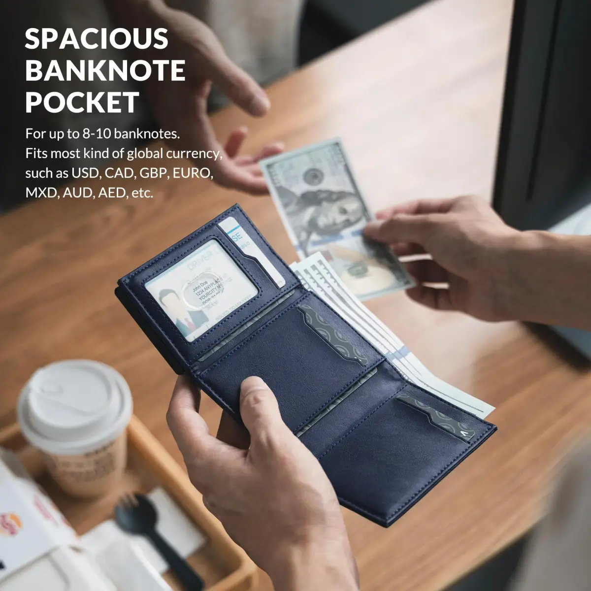 VULKIT RFID Blocking Card Holder Wallet with Coin Pocket & ID Window, Navy, 10 Cards Capacity - view 4