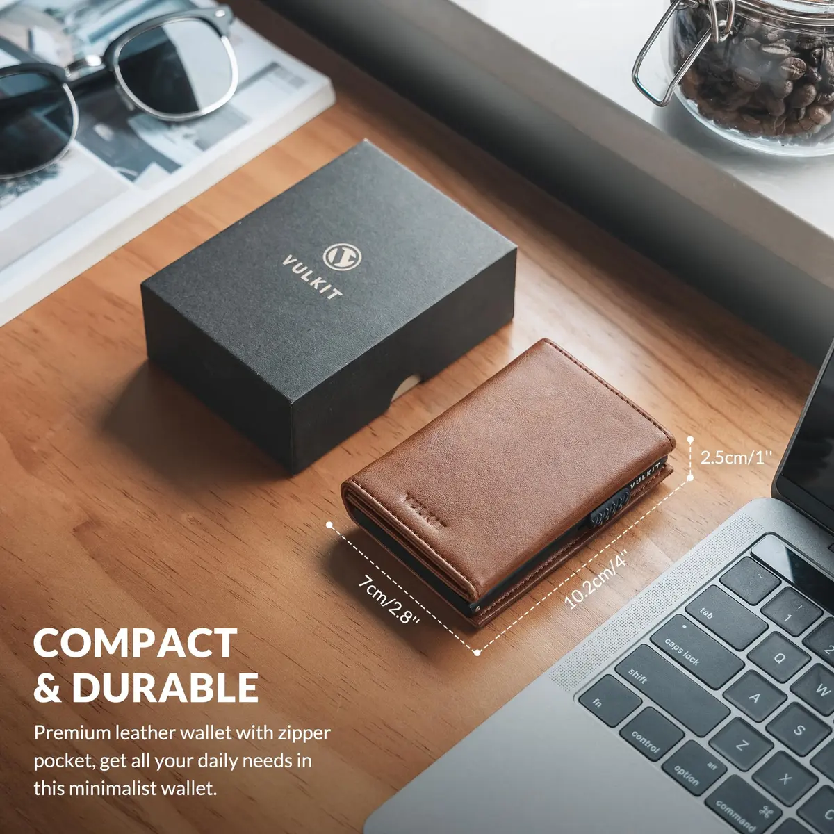 VULKIT Card Holder Wallet with Coin Pocket & ID Window | Pop Up Cards, RFID Blocking, Genuine Leather, Brown - view 6
