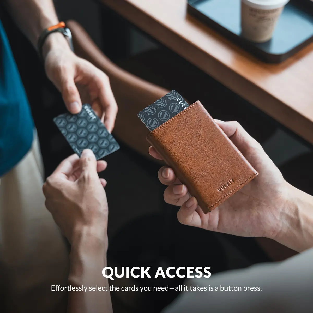 VULKIT Card Holder Wallet with Coin Pocket & ID Window | Pop Up Cards, RFID Blocking, Genuine Leather, Brown - view 3