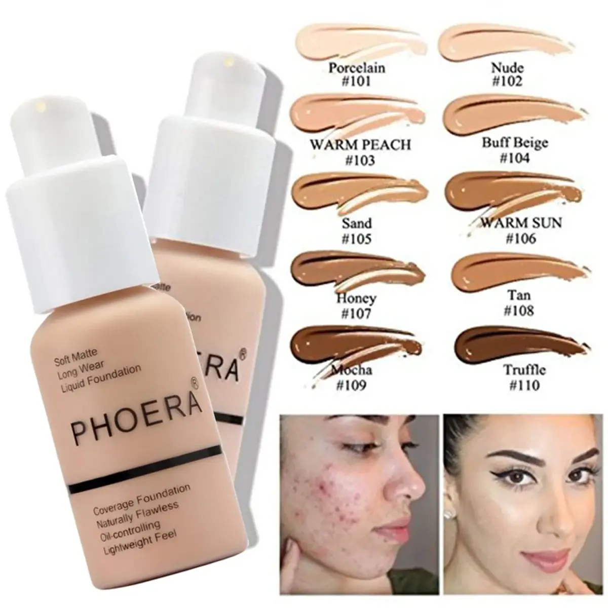 PHOERA Foundation & Primer Set with Kabuki Brushes & Sponges (Buff Beige + Sand) | Full Coverage Matte Finish - view 2