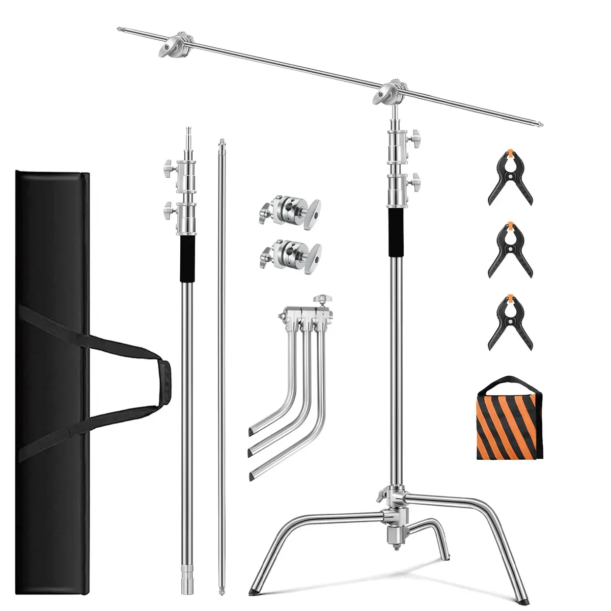 soonpho Heavy Duty C Stand 10.8ft/330cm with Boom Arm | Stainless Steel Photography Support - main product image