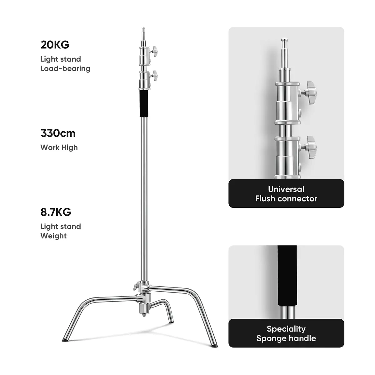 soonpho Heavy Duty C Stand 10.8ft/330cm with Boom Arm | Stainless Steel Photography Support - view 2