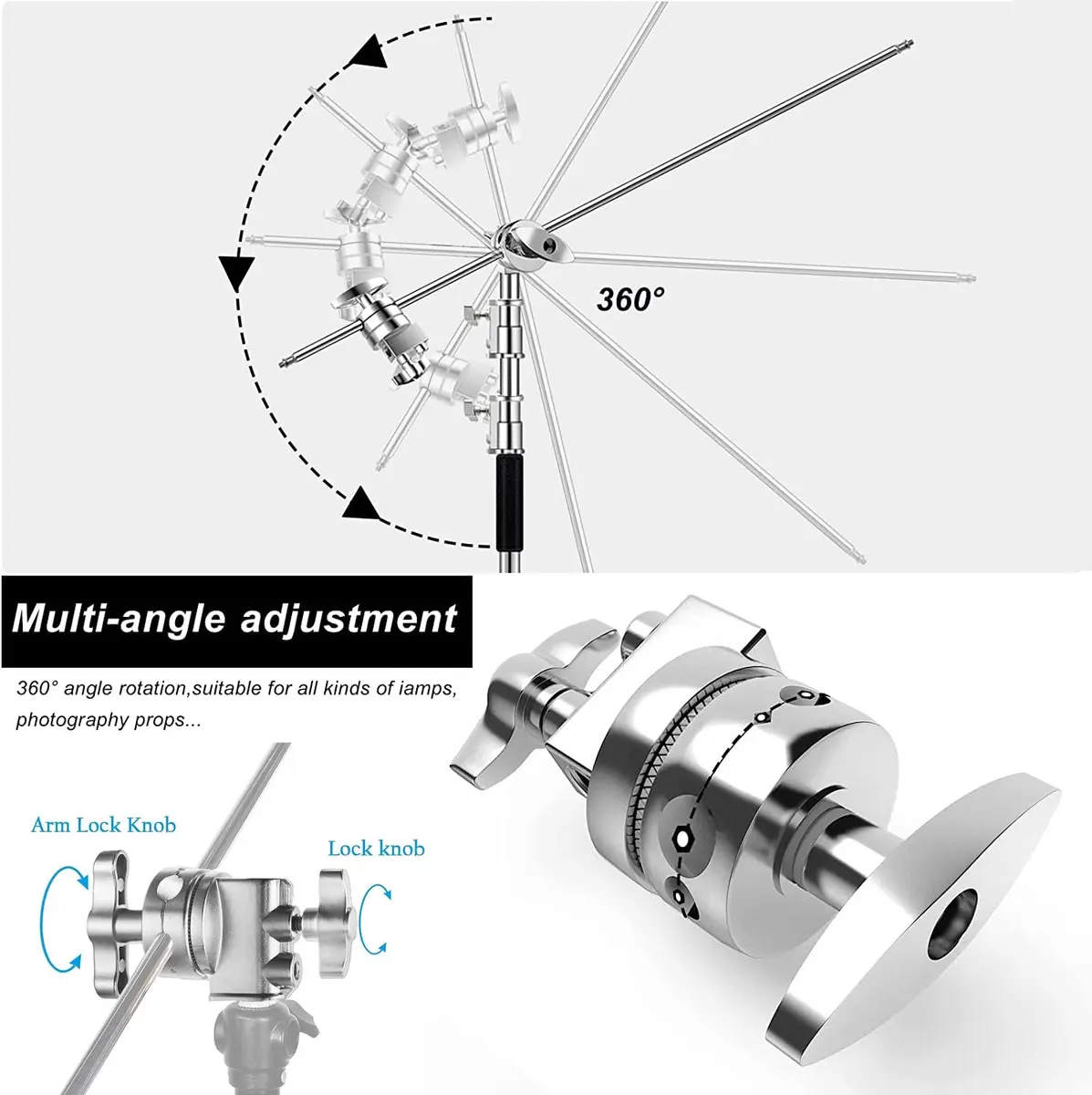 soonpho Heavy Duty C Stand 10.8ft/330cm with Boom Arm | Stainless Steel Photography Support - view 3