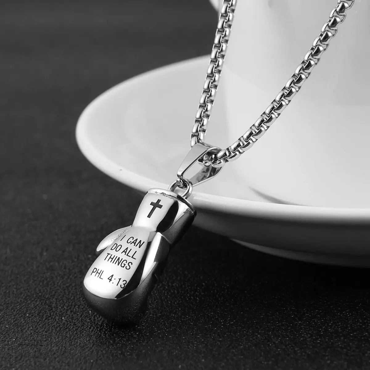 HZMAN Boxing Glove Bible Verse Pendant Necklace with Chain, 2.5cm Pendant, 22+2 Inch Chain - view 4