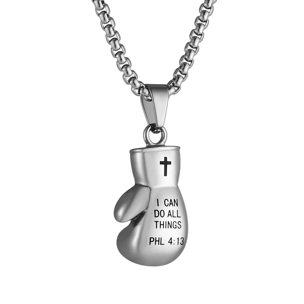 HZMAN Boxing Glove Bible Verse Pendant Necklace with Chain, 2.5cm Pendant, 22+2 Inch Chain - main product image