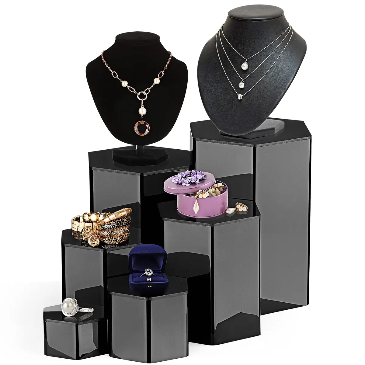 Jetec Black Hexagonal Jewelry Display Risers 6 Sizes | Acrylic Stands for Collections & Decor - view 4