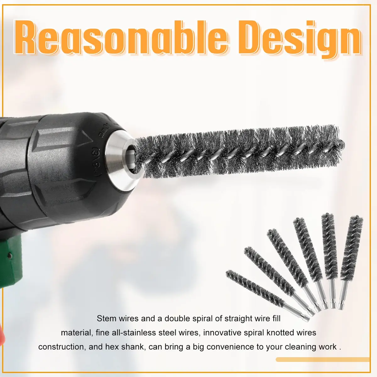 Geiserailie 6 Pcs Stainless Steel Bore Brush Set 0.8-1.9 cm | For Power Drills & Deburring - view 5