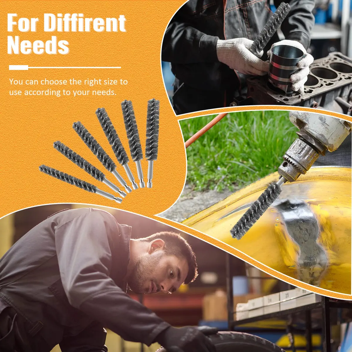 Geiserailie 6 Pcs Stainless Steel Bore Brush Set 0.8-1.9 cm | For Power Drills & Deburring - view 6