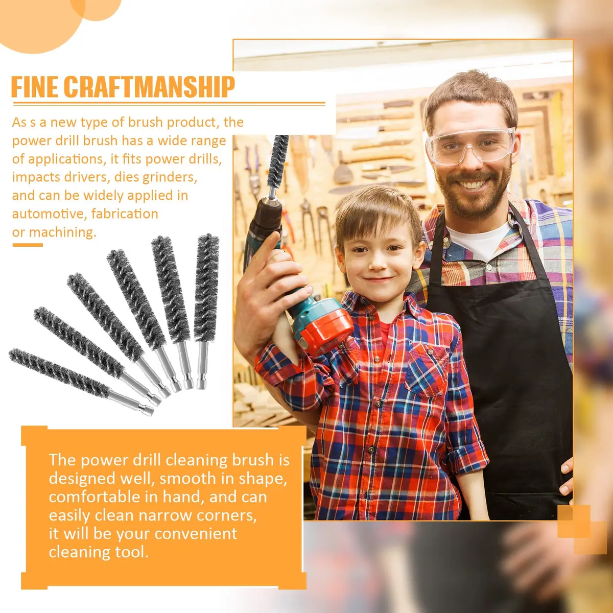 Geiserailie 6 Pcs Stainless Steel Bore Brush Set 0.8-1.9 cm | For Power Drills & Deburring - view 7