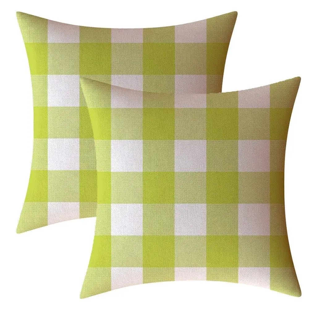 AHAHM Green Buffalo Check Plaid Pillow Covers 50x50cm (20x20 Inches) | Set of 2 Farmhouse Decorative Cushion Cases - main product image