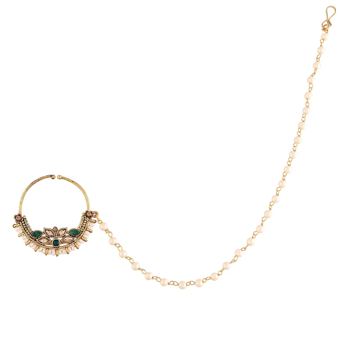 I Jewels Gold Plated Clip-On Nose Ring with Pearl Chain NL41G | 4.5 cm (1.77 in) - main product image