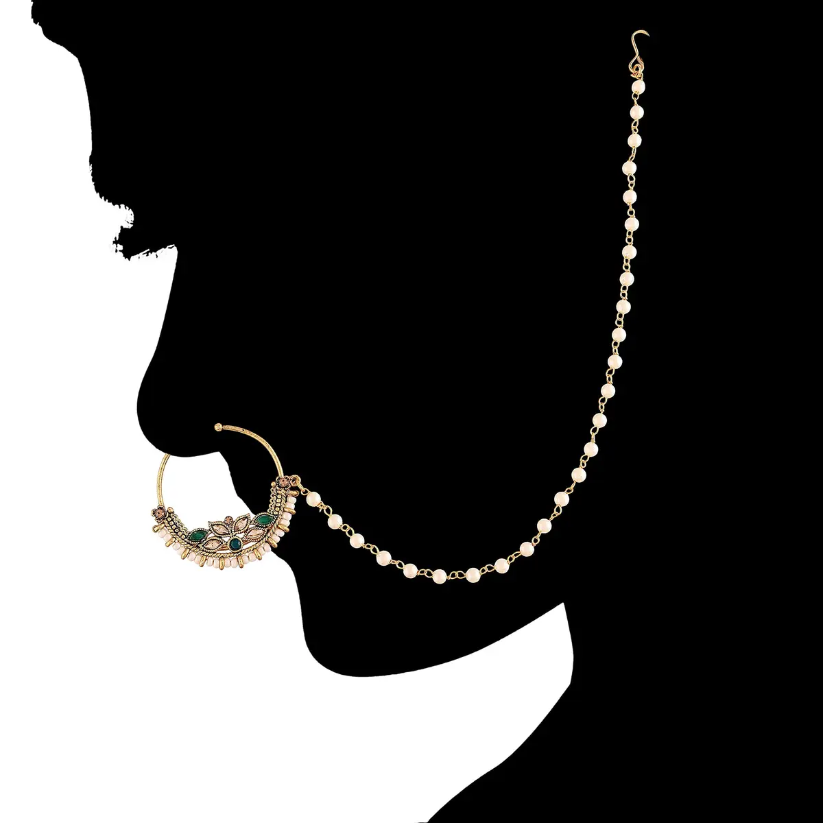 I Jewels Gold Plated Clip-On Nose Ring with Pearl Chain NL41G | 4.5 cm (1.77 in) - view 3