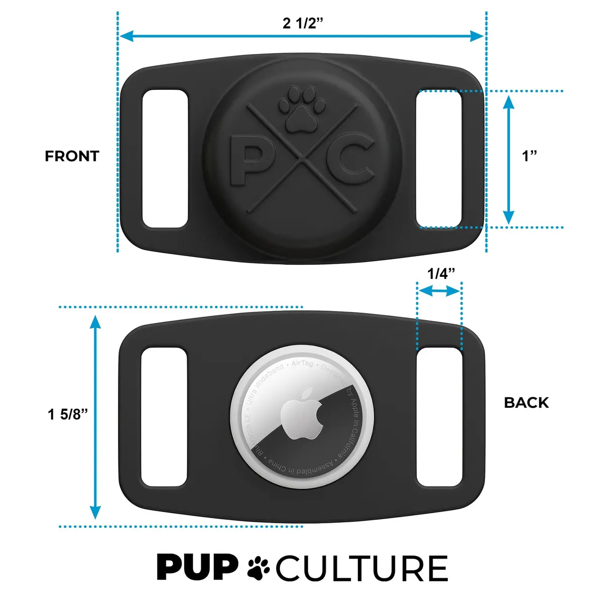 Pup Culture AirTag Dog Collar Holder Black | 2.5 cm (1 inch) Collar Compatible | Silicone, Water & Impact Resistant - view 3