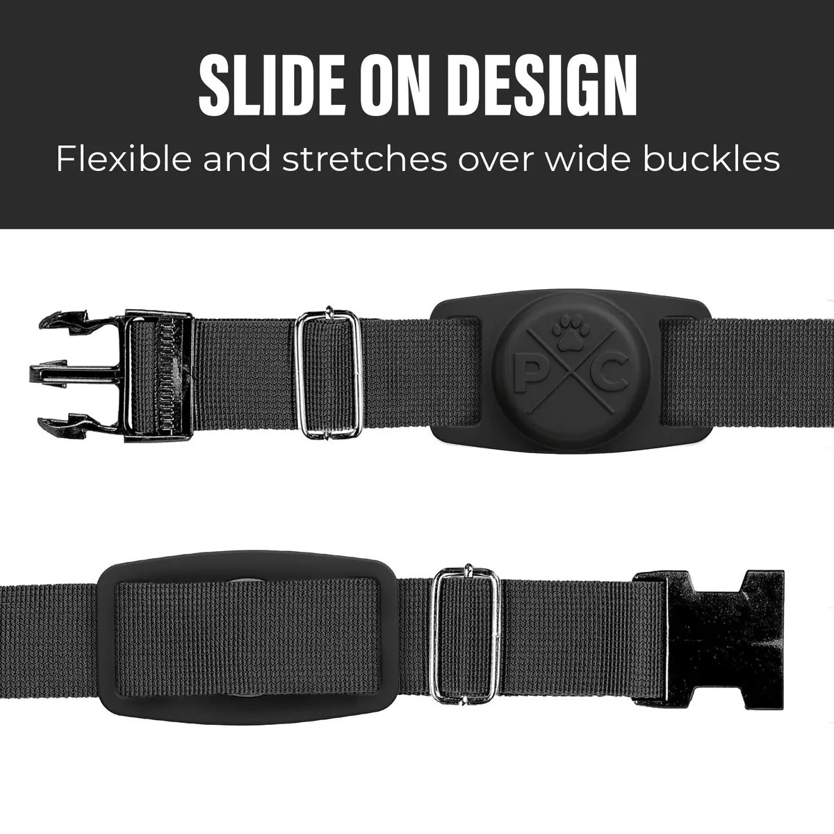 Pup Culture AirTag Dog Collar Holder Black | 2.5 cm (1 inch) Collar Compatible | Silicone, Water & Impact Resistant - view 4