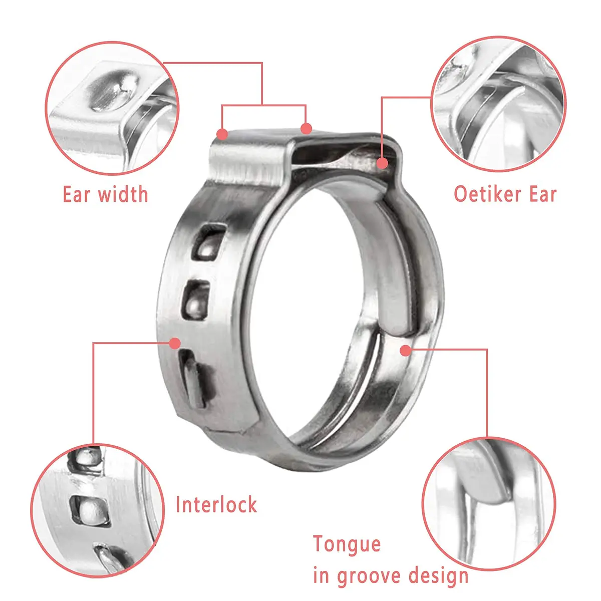 Alfykym Single Ear Hose Clamps Assortment Kit 6mm-28.5mm (131 Pcs) | Stainless Steel Cinch Rings with Pincer - view 4