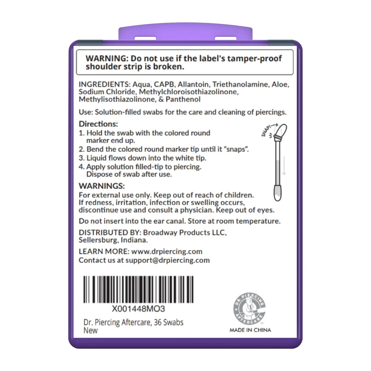 DR. PIERCING AFTERCARE Liquid-Filled Swabs 72 Count | Saline & Aloe Vera for Ear, Nose & Body Piercings - view 9