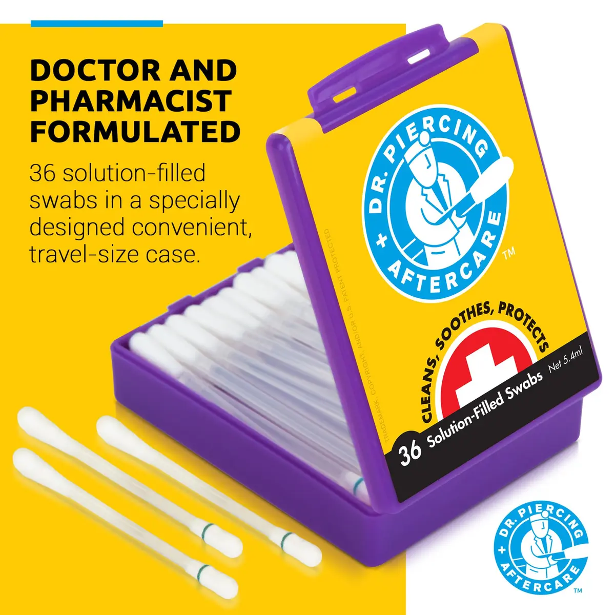 DR. PIERCING AFTERCARE Liquid-Filled Swabs 72 Count | Saline & Aloe Vera for Ear, Nose & Body Piercings - view 3