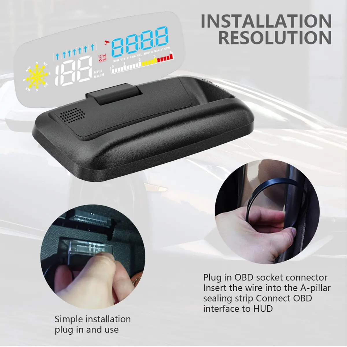 wiiyii Car HUD OBD2 Gauge, Head Up Display, Digital Speedometer, Wide Viewing, Safe Driving - view 9