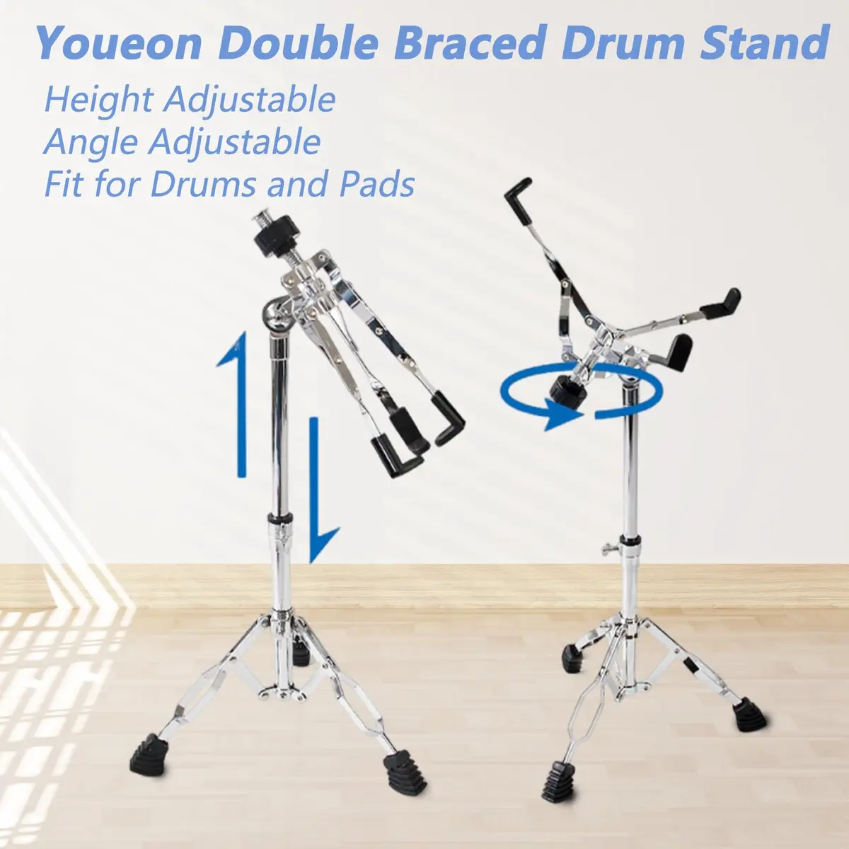 Youeon Snare Drum Stand with Drum Sticks Holder, Adjustable Height 14.5-23 Inches, Double Braced Tripod, Lightweight, Silver - view 7