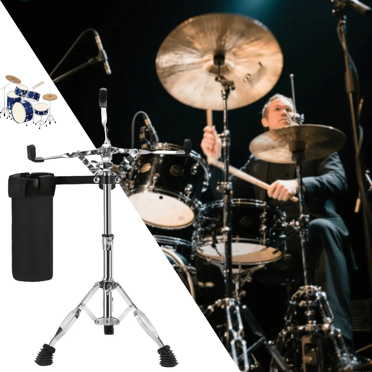 Youeon Snare Drum Stand with Drum Sticks Holder, Adjustable Height 14.5-23 Inches, Double Braced Tripod, Lightweight, Silver - view 9