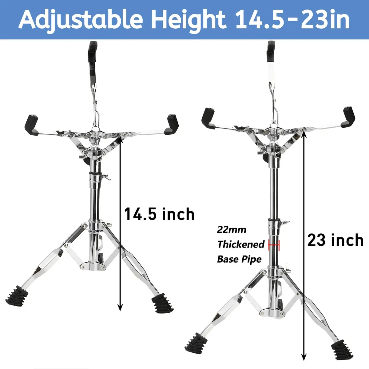 Youeon Snare Drum Stand with Drum Sticks Holder, Adjustable Height 14.5-23 Inches, Double Braced Tripod, Lightweight, Silver - view 2