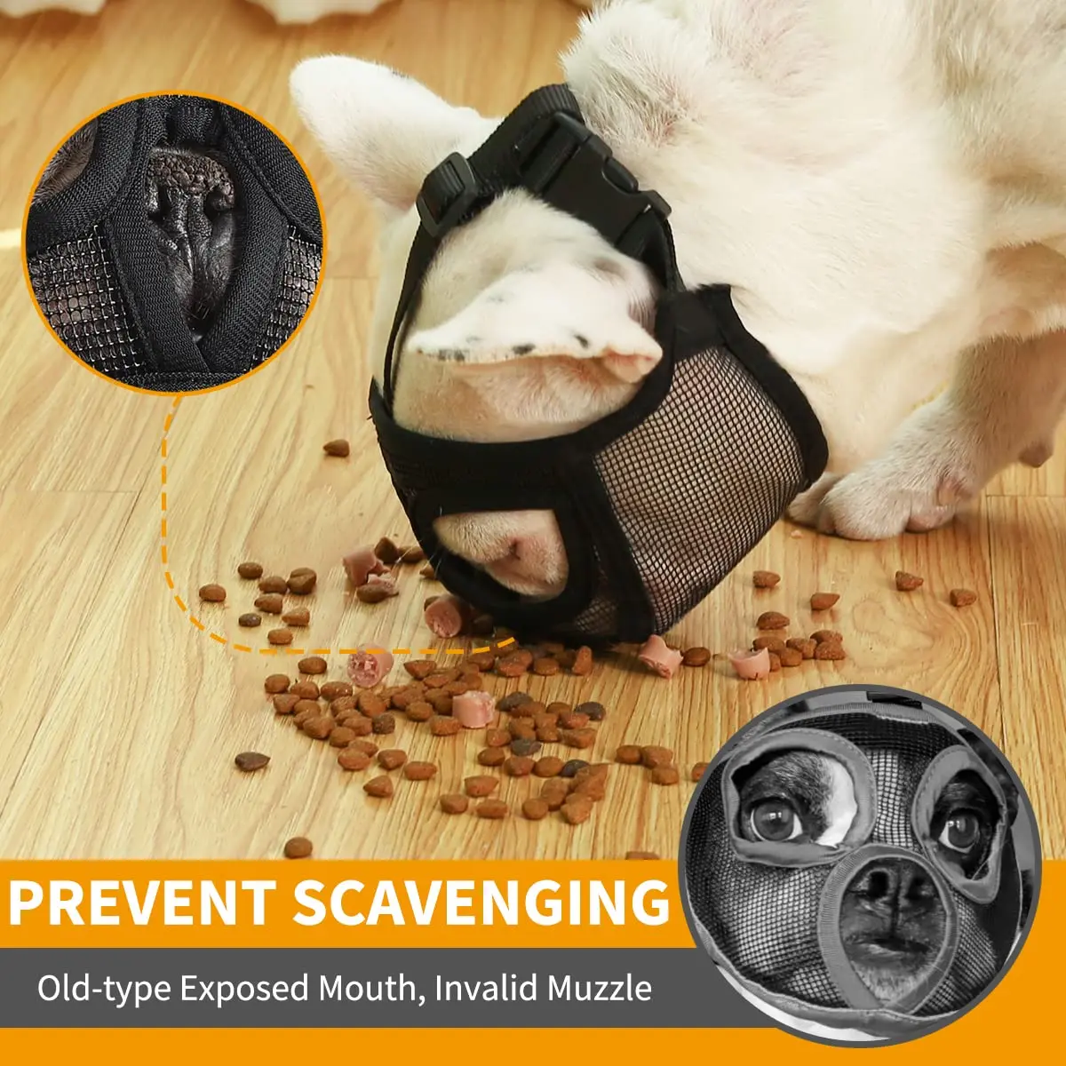 BARKLESS Short Snout Muzzle for French Bulldog, Shih Tzu | Breathable Mesh & Adjustable Strap - view 3