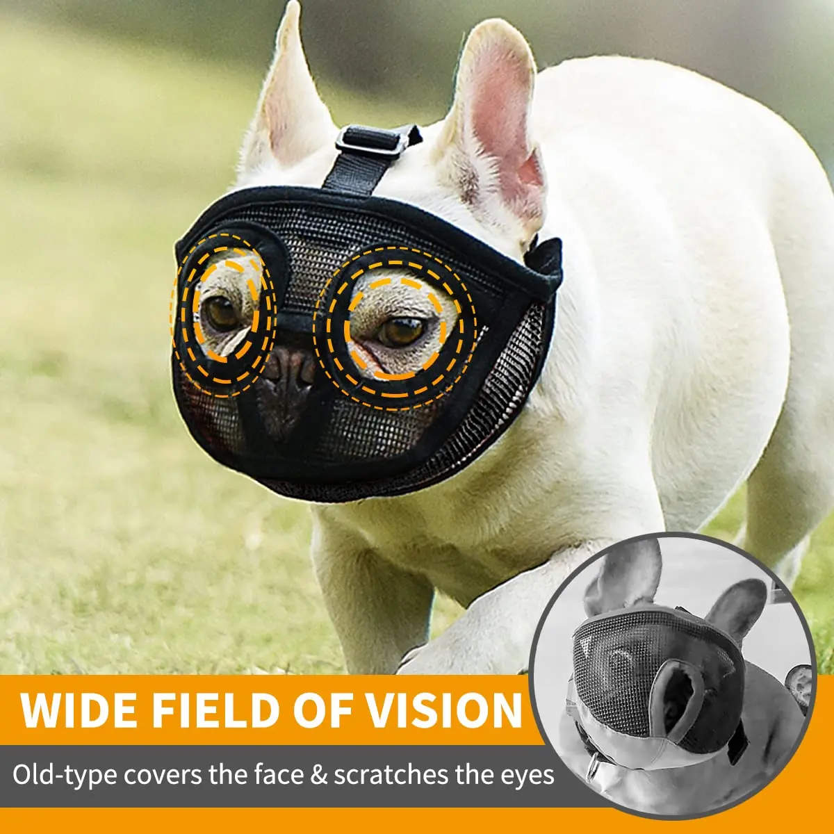 BARKLESS Short Snout Muzzle for French Bulldog, Shih Tzu, Soft Mesh Muzzle - Small (Head 15-17.5in / 38-45cm) - view 6