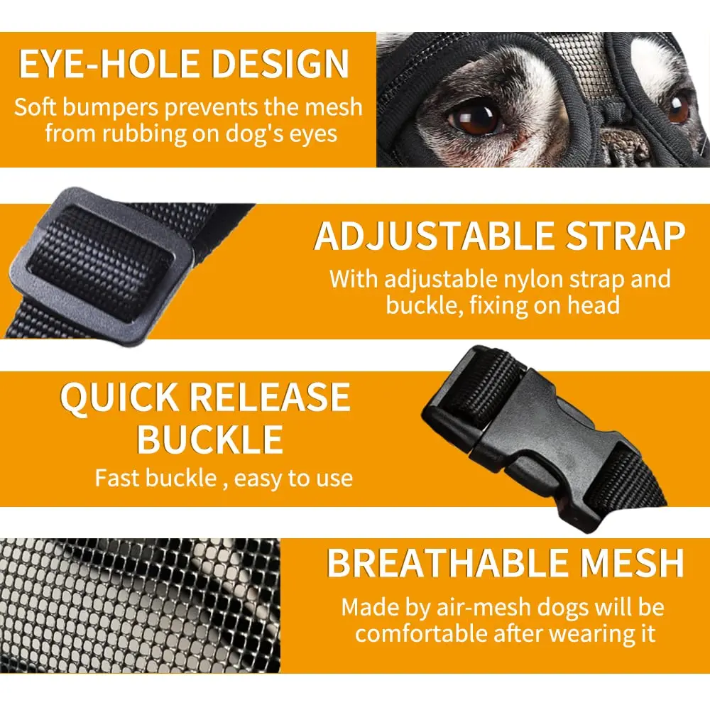BARKLESS Short Snout Muzzle for French Bulldog, Shih Tzu, Soft Mesh Muzzle - Small (Head 15-17.5in / 38-45cm) - view 7