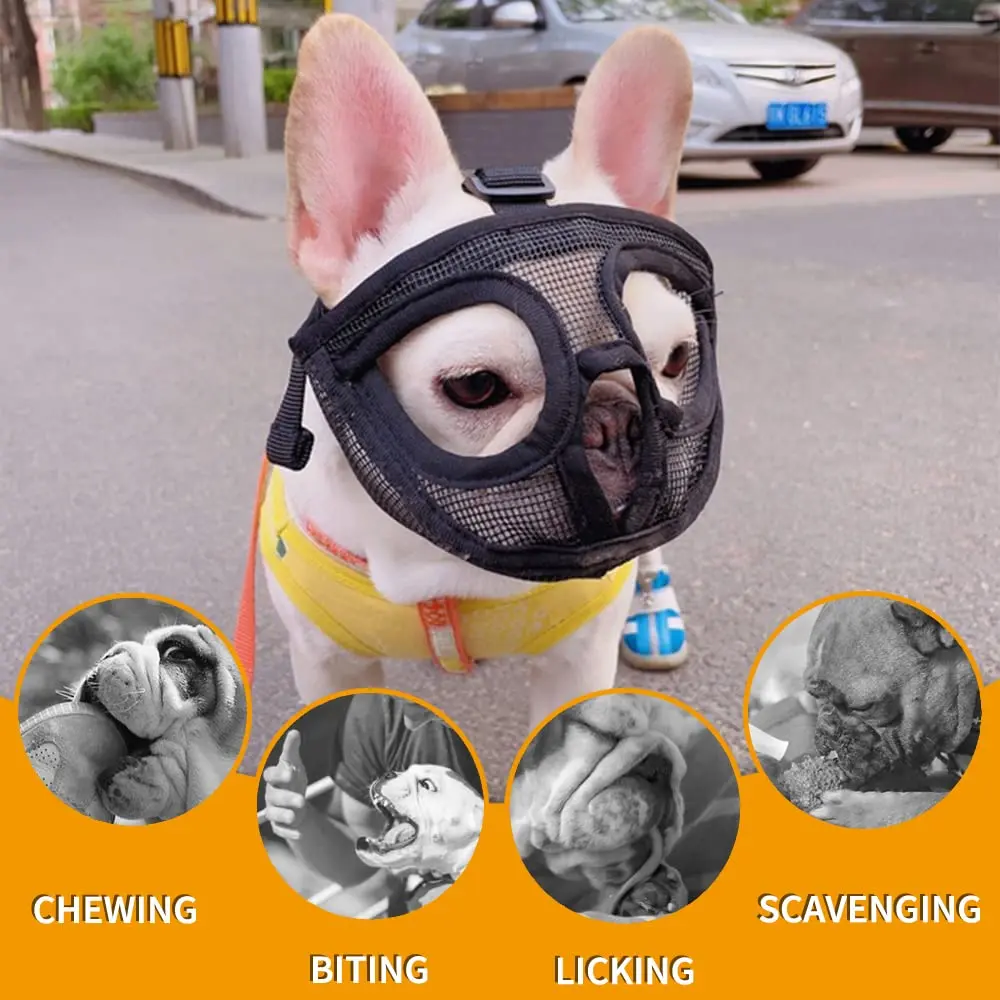 BARKLESS Short Snout Muzzle for French Bulldog, Shih Tzu, Soft Mesh Muzzle - Small (Head 15-17.5in / 38-45cm) - view 8