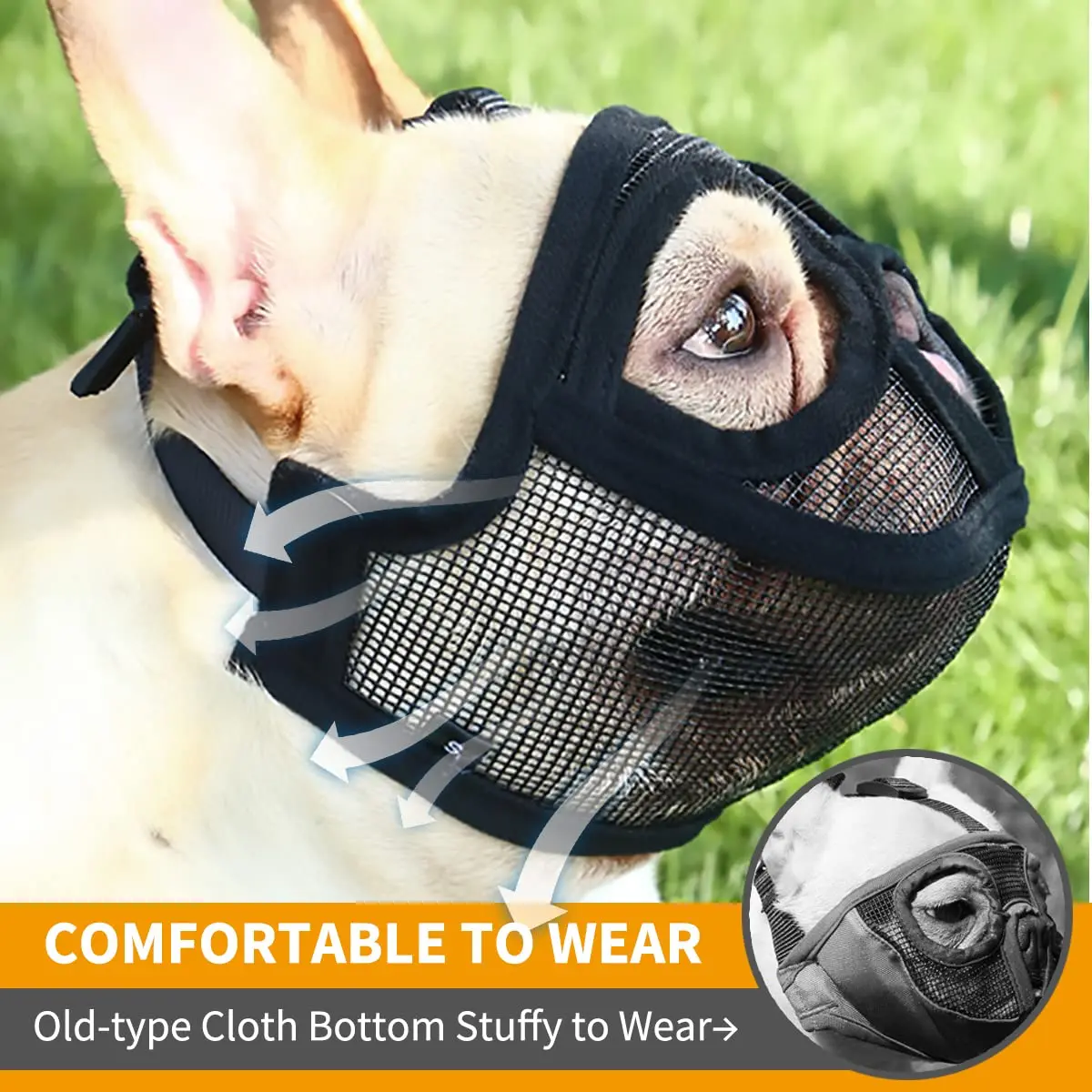 BARKLESS Short Snout Muzzle for French Bulldog, Shih Tzu, Soft Mesh Muzzle - Small (Head 15-17.5in / 38-45cm) - view 2