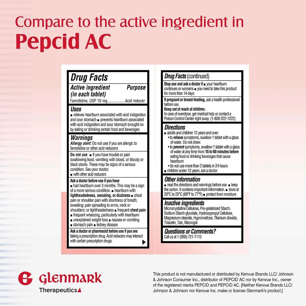 Glenmark Therapeutics Famotidine Tablets 10 mg | Acid Reducer for Heartburn Relief, 90 Count - view 2