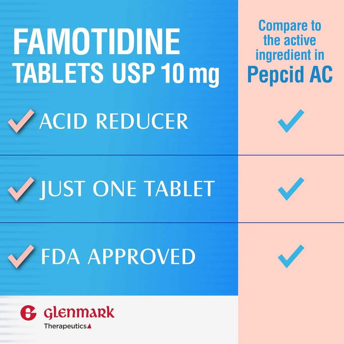Glenmark Therapeutics Famotidine Tablets 10 mg | Acid Reducer for Heartburn Relief, 90 Count - view 3