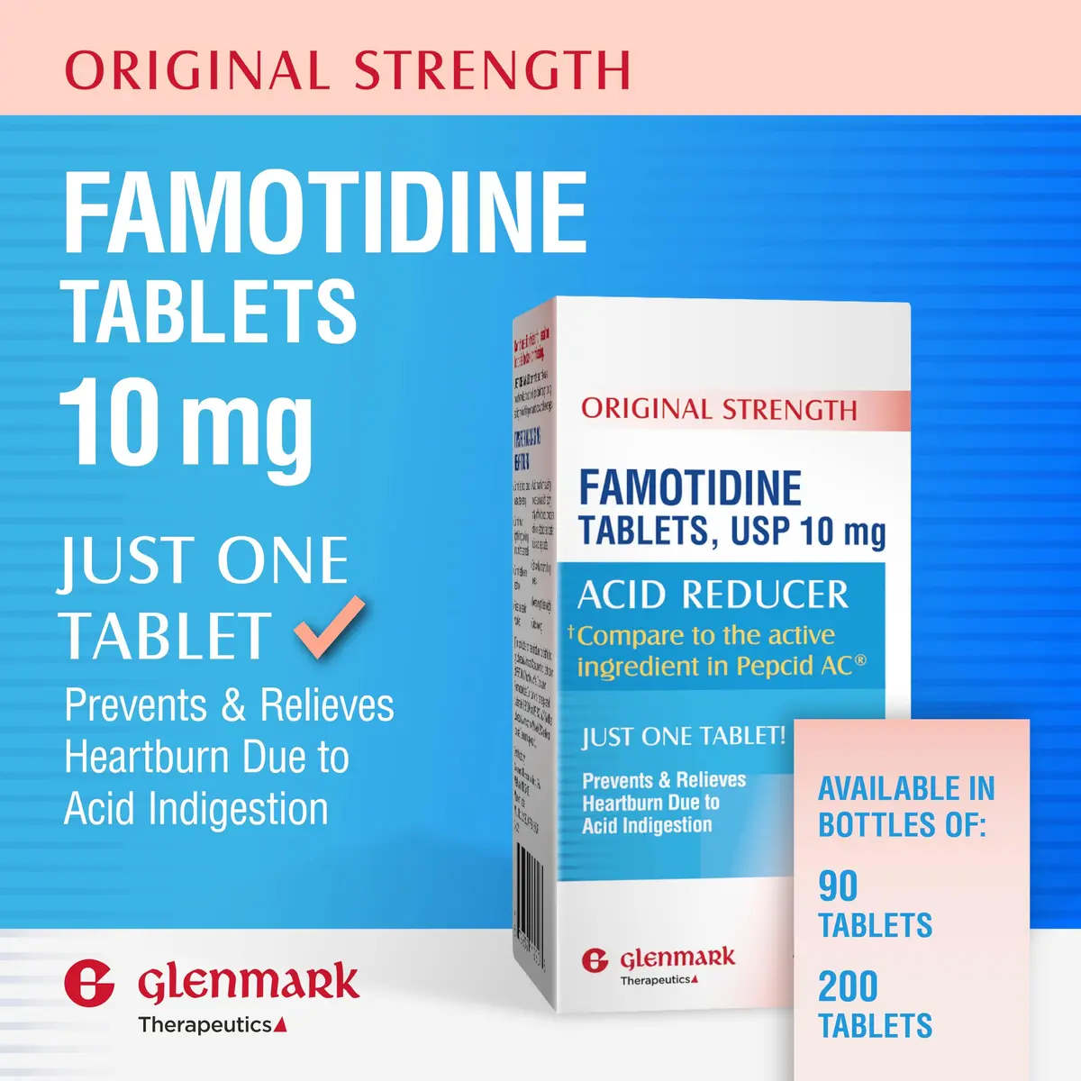 Glenmark Therapeutics Famotidine Tablets 10 mg | Acid Reducer for Heartburn Relief, 90 Count - view 4