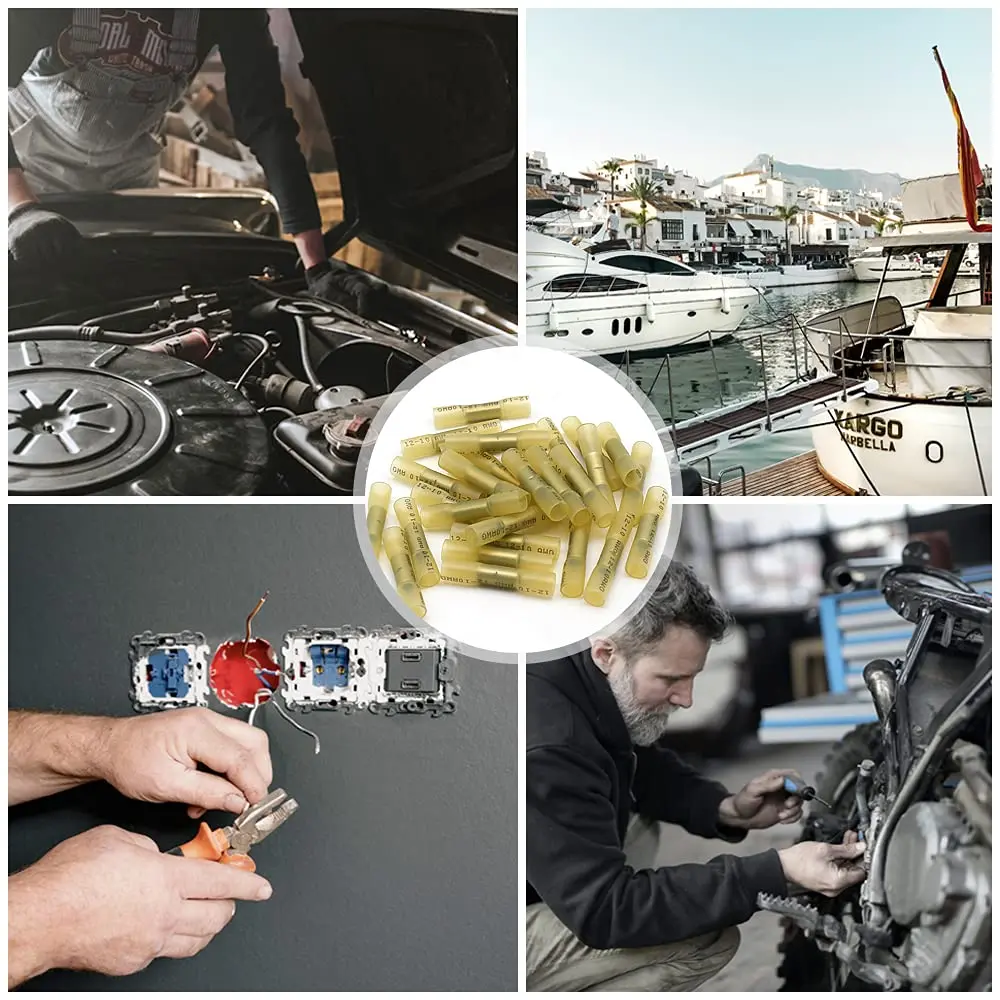 Qizpcer Yellow Heat Shrink Butt Connectors 12-10 AWG (50 Pcs) | Waterproof Crimp Terminals for Marine & Electrical - view 6