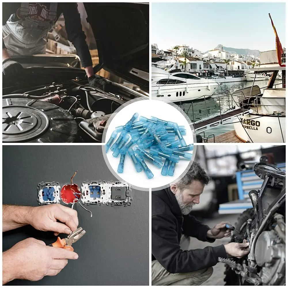 Qizpcer Blue Heat Shrink Butt Connectors 100 Pcs | 16-14 AWG Waterproof Electrical Crimp Wire Splice for Marine, Cable, Wiring - view 6