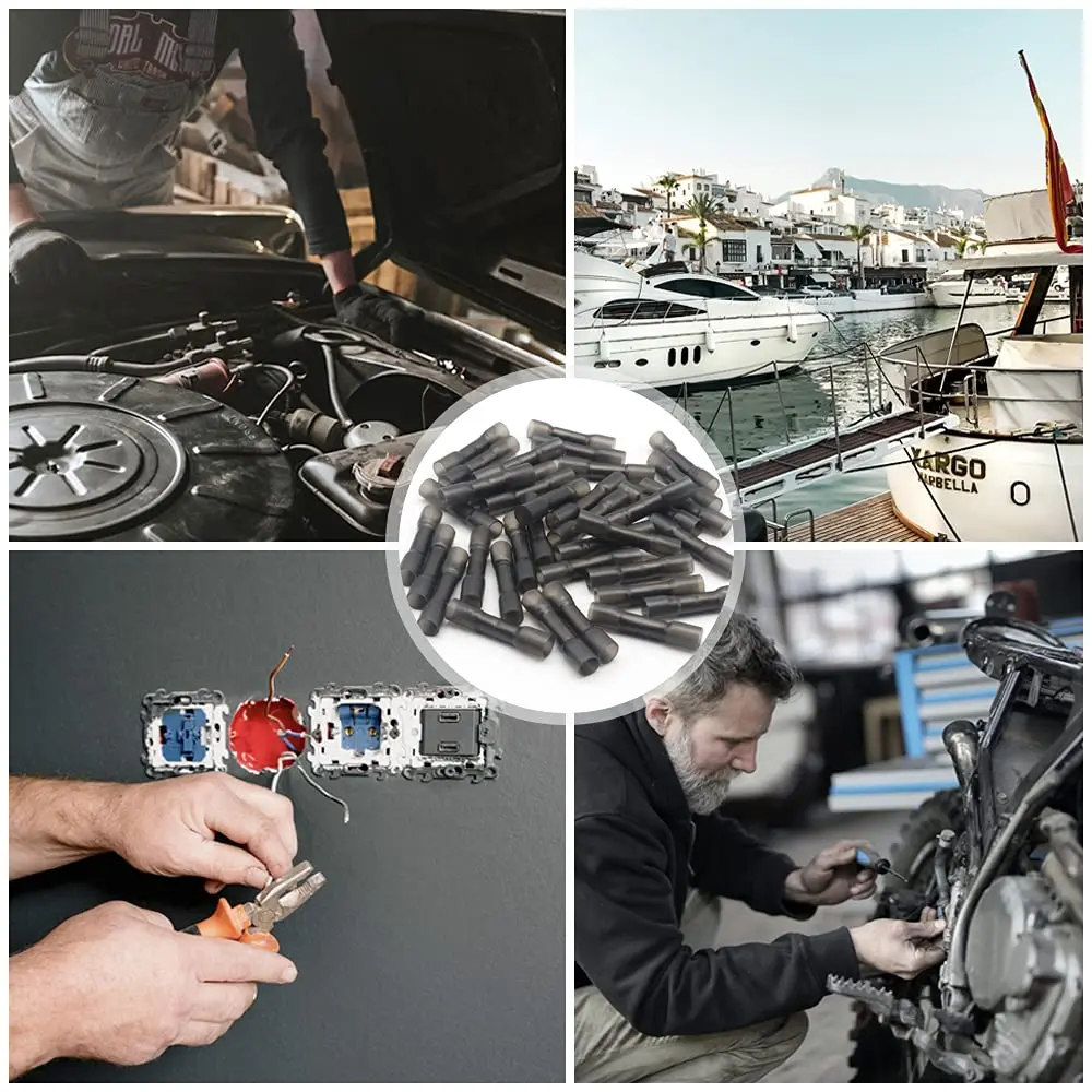 Qizpcer Black Heat Shrink Butt Connectors 50Pcs 14-12 AWG (2.5-4 mm²) | Waterproof Marine Grade Crimp Wire Splices - view 6