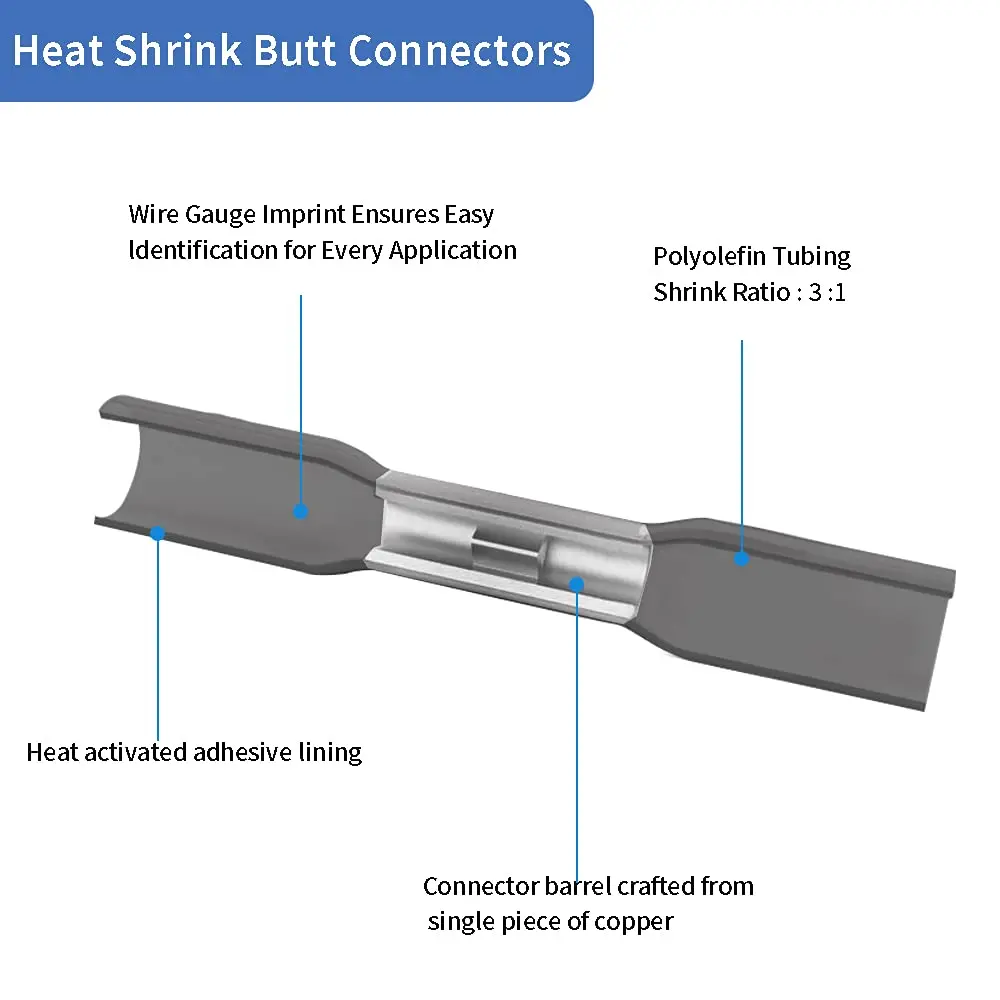 Qizpcer Black Heat Shrink Butt Connectors 50Pcs 14-12 AWG (2.5-4 mm²) | Waterproof Marine Grade Crimp Wire Splices - view 3