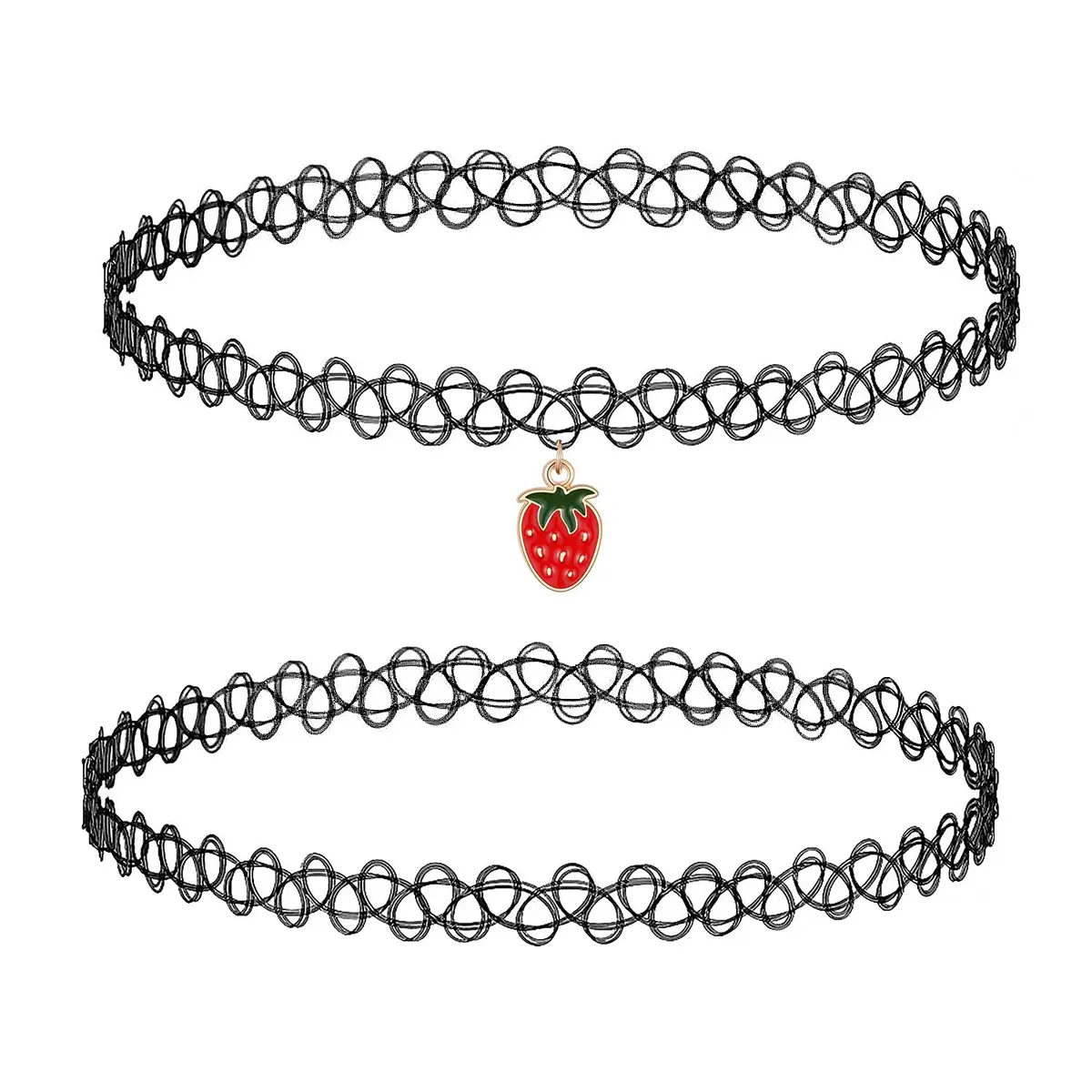 BodyJ4You 2PC 90s Choker Necklace for Women - Strawberry Y2K Charm Pendant | Hypoallergenic, No Clasp, Stretch Fit - main product image