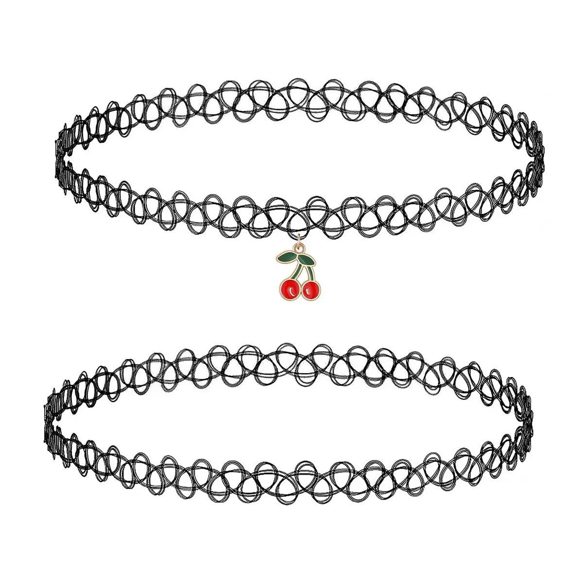 BodyJ4You 2PC 90s Choker Necklace for Women - Red Cherry Y2K Charm Pendant | Retro 90s Y2K Fashion Accessory - main product image
