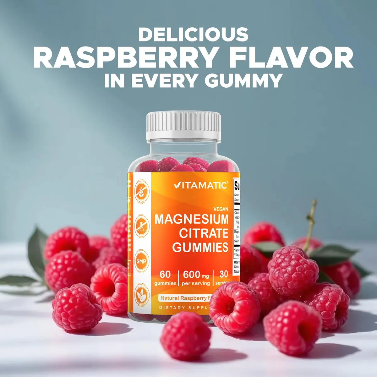 Vitamatic Magnesium Citrate Gummies 600 mg | Vegan Raspberry Flavor | 60 Gummies - view 5