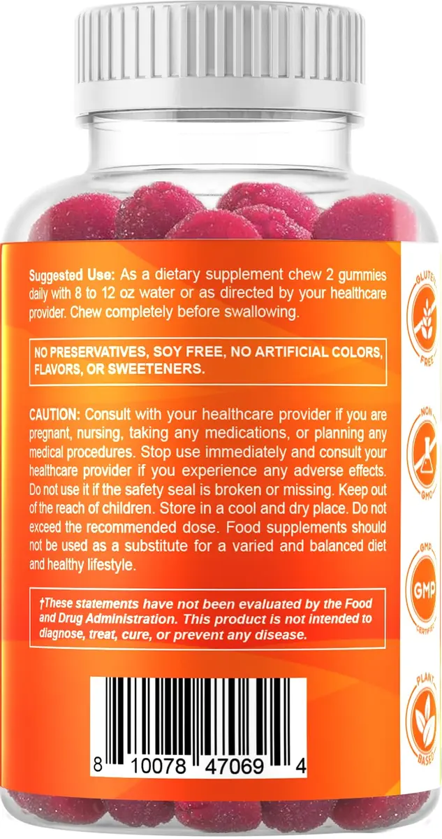 Vitamatic Magnesium Citrate Gummies 600 mg | Vegan Raspberry Flavor | 60 Gummies - view 8