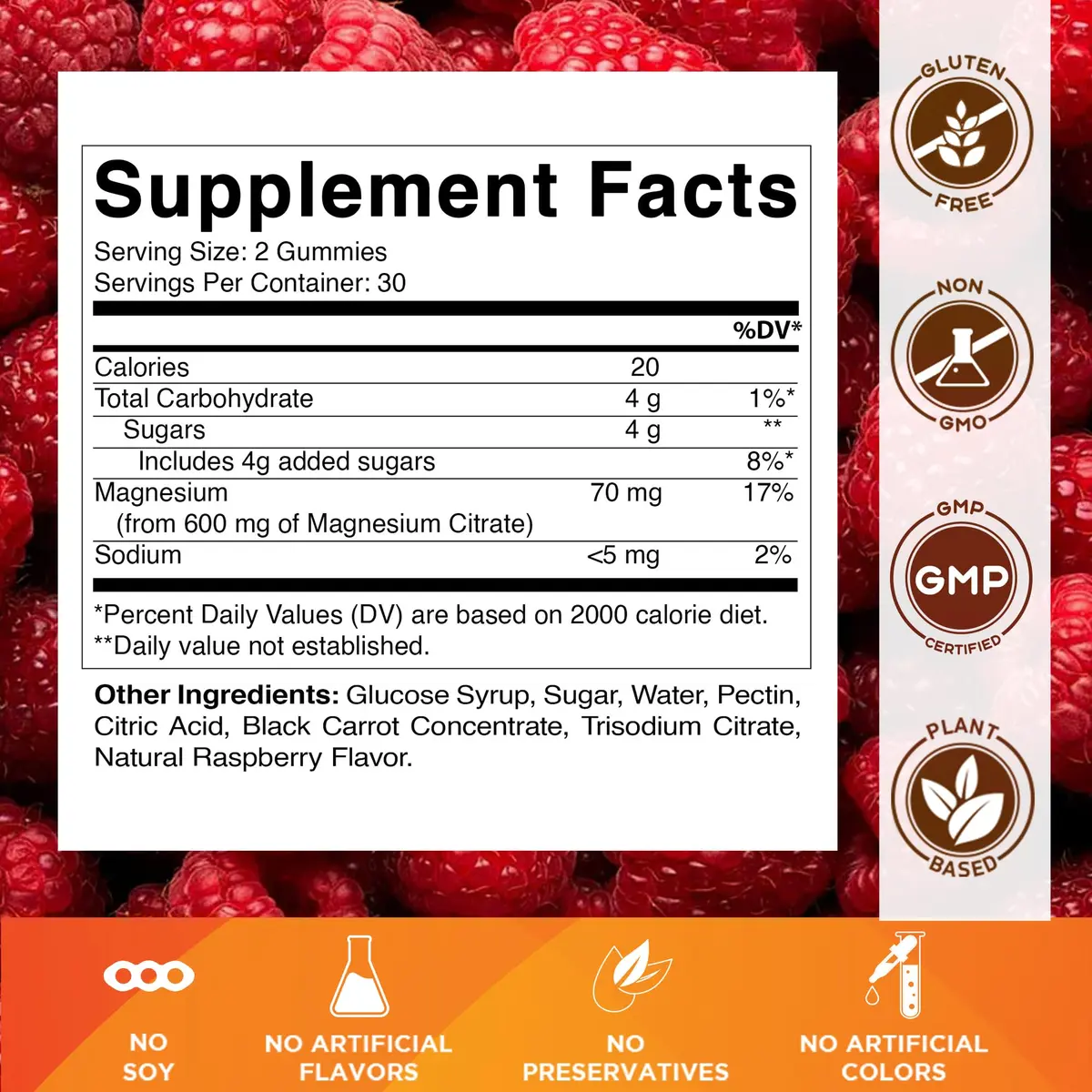 Vitamatic Magnesium Citrate Gummies 600 mg | Vegan Raspberry Flavor | 60 Gummies - view 2