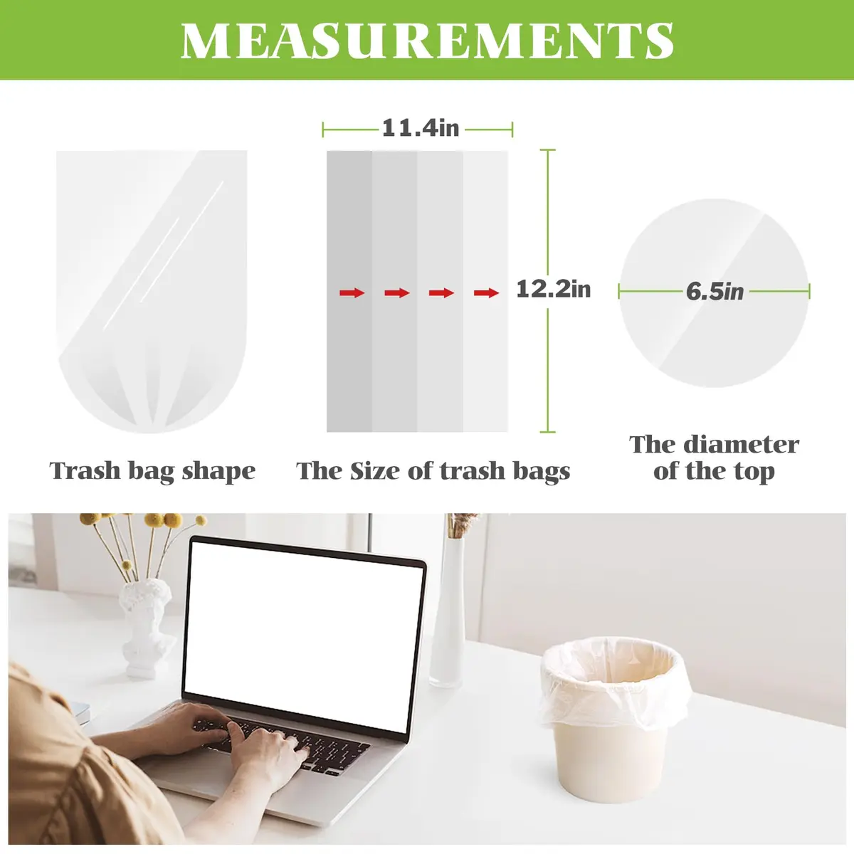 Teivio Mini Clear Trash Bags 0.5 Gallon 276 Count 11"x12" Unscented | Small Bathroom Garbage Can Liners - view 2