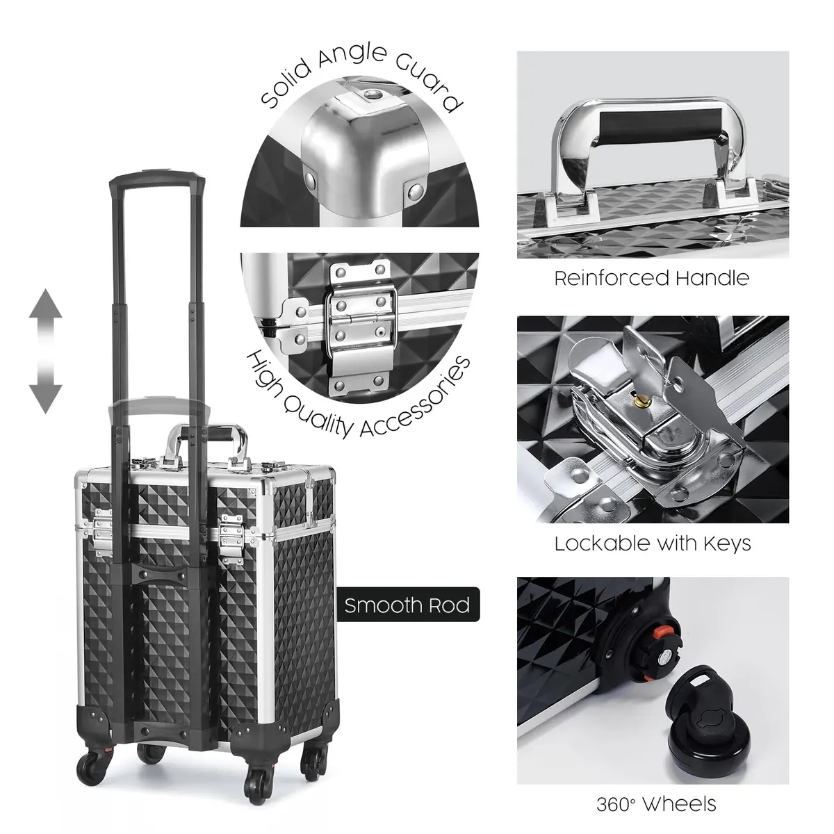 Mecucasi Large Cosmetic Trolley Case with Keys | Aluminum Makeup Organizer for Hairstylist & Salon (92.96cm x 34.04cm x 24.13cm) - view 8