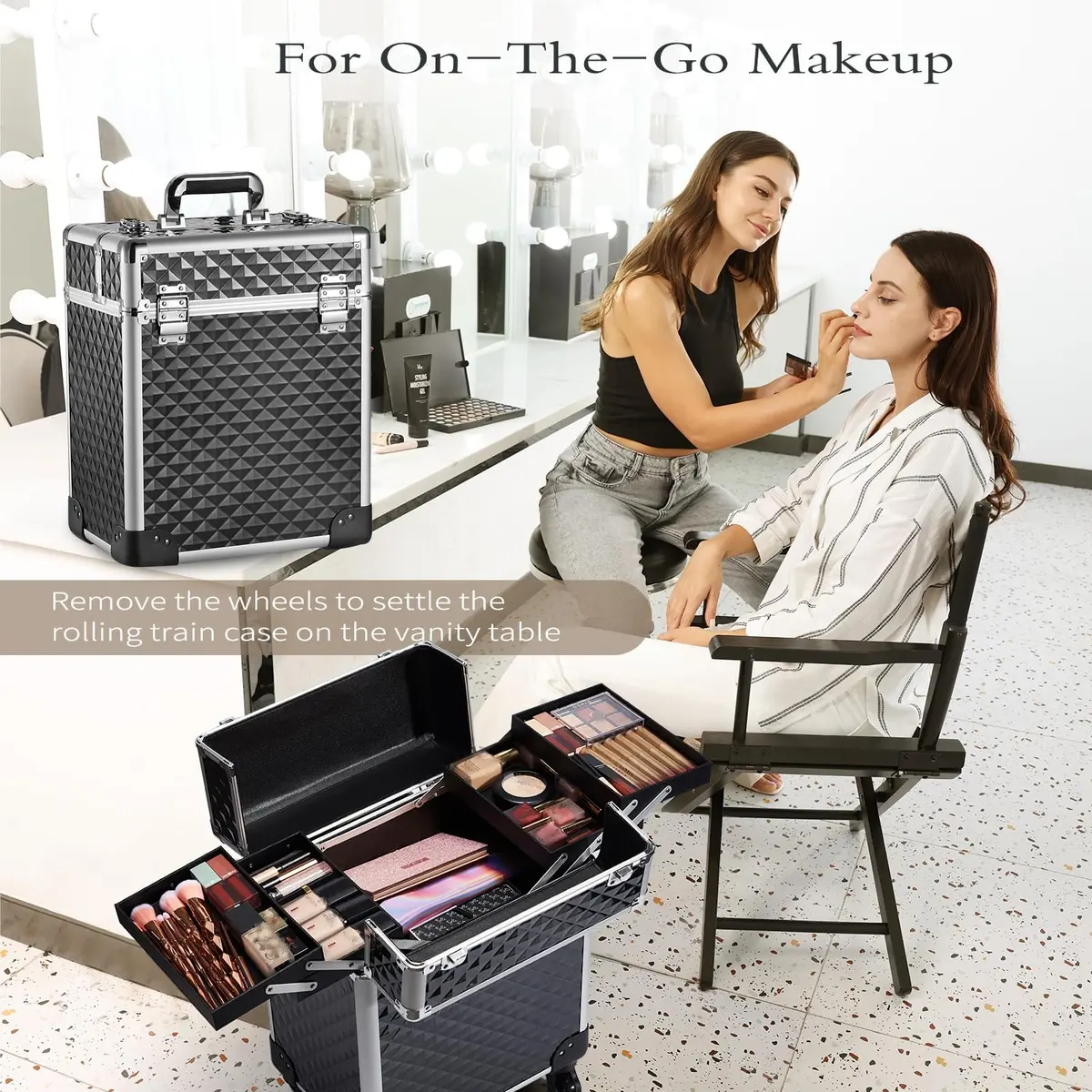 Mecucasi Large Cosmetic Trolley Case with Keys | Aluminum Makeup Organizer for Hairstylist & Salon (92.96cm x 34.04cm x 24.13cm) - view 2