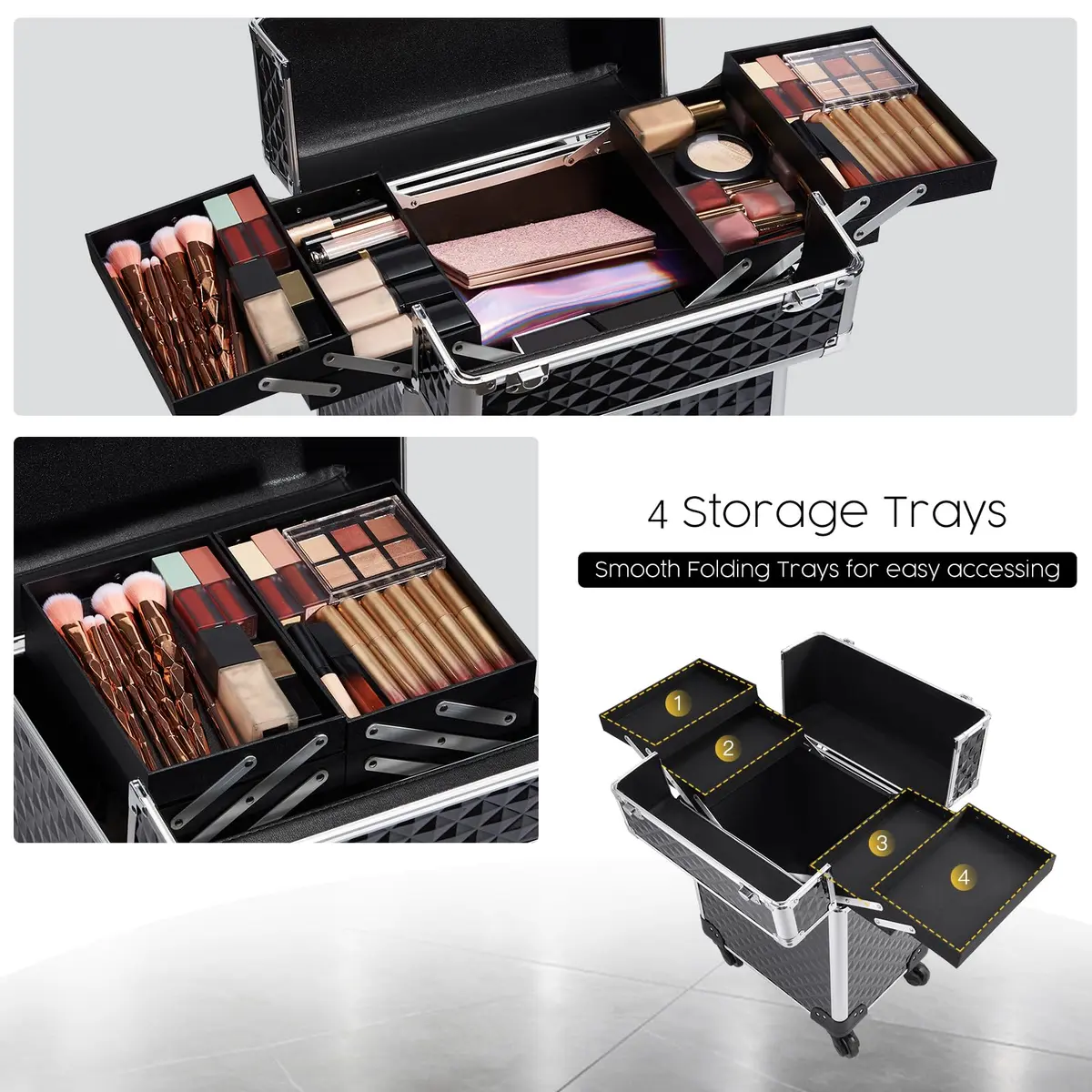 Mecucasi Large Cosmetic Trolley Case with Keys | Aluminum Makeup Organizer for Hairstylist & Salon (92.96cm x 34.04cm x 24.13cm) - view 3